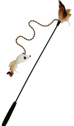 Adori Hengel Soft Grip Muis Met Veer - Kattenspeelgoed - 62 cm Zwart Wit