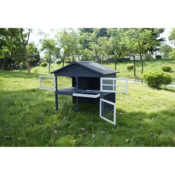 Adori Konijnenhok Raffy - Dierenverblijf - 130x86x112.5 cm Donkergrijs Wit