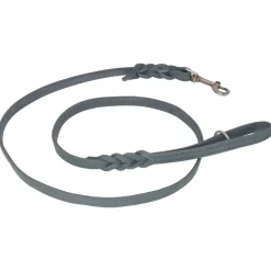 Adori Looplijn Vetleer Met Vlecht Grijs - Hondenriem