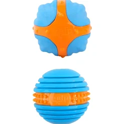 All For Paws Dual Squeeze Ball - Hondenspeelgoed - Ø6.3 cm Oranje Blauw