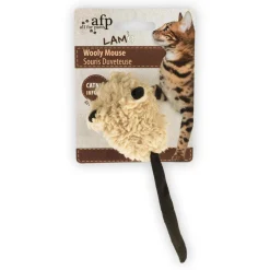 All For Paws Lam Wooly Mouse Lamswol Met Piep - Kattenspeelgoed - 7x7x3 cm Assorti