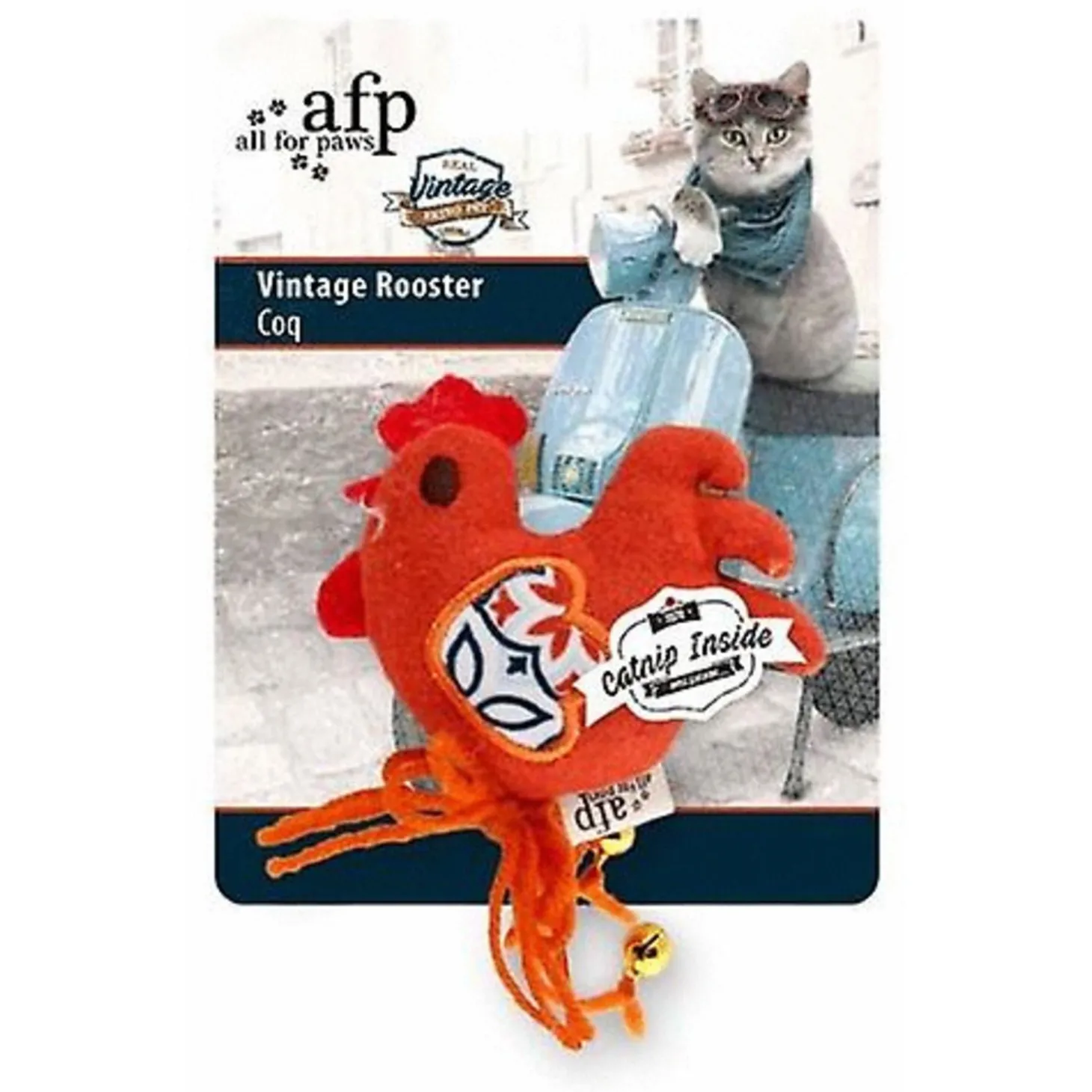 All For Paws Vintage Rooster - Kattenspeelgoed - 9x8x1.5 cm Assorti