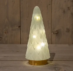 Anna's Collection Glazen Boom Met Gouden Voet - Kerstverlichting - Ø10.5x24.5 cm Wit Warm Wit 10 led