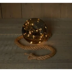 Anna's Collection Kerstlamp Bol Aan Touw - Kerstverlichting - Ø18 cm Antraciet Warm Wit 15