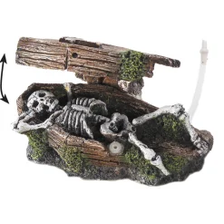 Aqua Della Bubbelactie Kist Met Skelet - Aquarium - Ornament - 14.5x9x7 cm