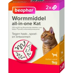 Beaphar Wormmiddel All-In-One Kat - Anti wormenmiddel - 2 stuks