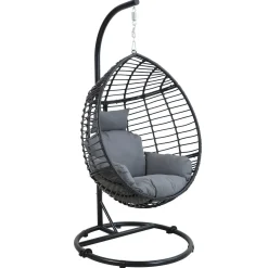 Bestgarden Hangstoel Egg Wicker - Tuinmeubelen - Grijs Zwart 65x90x120-195 Cm
