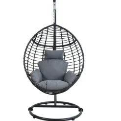 Bestgarden Hangstoel Egg Wicker - Tuinmeubelen - Grijs Zwart 65x90x120-195 Cm