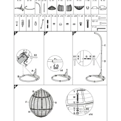 Bestgarden Hangstoel Egg Wicker - Tuinmeubelen - Grijs Zwart 65x90x120-195 Cm