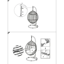 Bestgarden Hangstoel Egg Wicker - Tuinmeubelen - Grijs Zwart 65x90x120-195 Cm