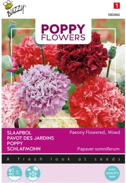 Buzzy Poppy Flowers - Slaapbol Pioenbloemige Papaver - Bloemenzaden - 1 g