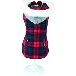 Croci Hondenjas Tartan Chessboard Grijs&Rood - Hondenkleding