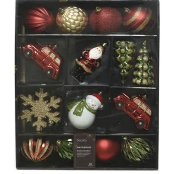 Decoris Kerstbal Mix Box - Kerstboomversiering - 40x33x8.5 cm Assorti Groen Goud 25 stuks 5 Assortiment
