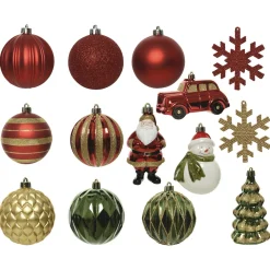 Decoris Kerstbal Mix Box - Kerstboomversiering - 40x33x8.5 cm Assorti Groen Goud 25 stuks 5 Assortiment