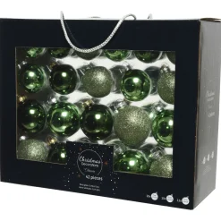 Decoris Kerstballen Glas Mix - Kerstboomversiering - Ø7 cm Groen 42 stuks