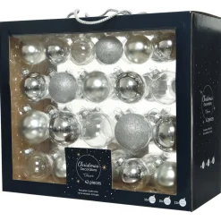Decoris Kerstballen Glas Mix - Kerstboomversiering - Ø5-7 cm Zilver 42 stuks