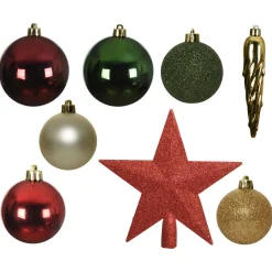 Decoris Kerstballen Mix - Kerstboomversiering - Goud Groen Rood 33 stuks 9 Assortiment