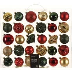 Decoris Kerstballen Mix - Kerstboomversiering - Goud Groen Rood 30 stuks 4 Assortiment