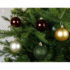 Decoris Kerstballen Mix - Kerstboomversiering - Ø6 cm Goud Groen Rood 30 stuks 5 Assortiment