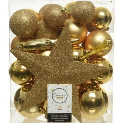 Decoris Kerstboomdecoratie - Kerstboomversiering - Ø8 cm Goud 33 33-Delig