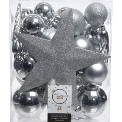 Decoris Kerstboomdecoratie - Kerstboomversiering - Ø8 cm Zilver 33 33-Delig