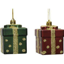 Decoris Kerstornament Cadeau - Kerstversiering - 5x5x6.8 cm Assorti 2 Assortiment