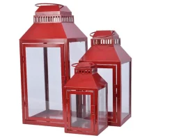 Decoris Lantaarn - Kerstversiering - 20x20x45 cm Rood