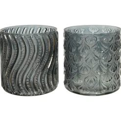 Decoris Theelichthouder - Branders - 10x10x11 cm Grijs