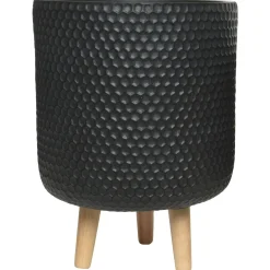 Decoris Zoe Bloempot Egg Op Poten - Buitenpot - ø25x24 cm Zwart Honingraat