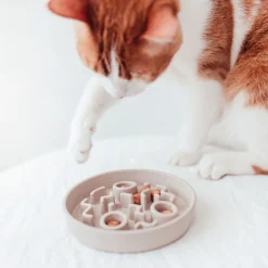 District 70 Bamboo Cat Slow Feeder - Kattenvoerbak - Ø13.5 cm Beige