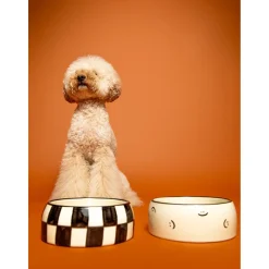 Dogguo Block Dogbowl - Voer & Drinkbak - Ø20x9 cm Beige Zwart M