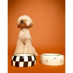Dogguo Block Dogbowl - Voer & Drinkbak - Ø20x9 cm Beige Zwart M