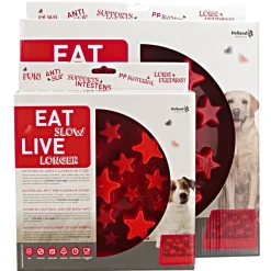 Eat Slow Live Longer Anti-Schrok Voerbak Ster Rood - Hondenvoerbak