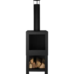 Esschert's Garden Terraskachel Met Houtopslag - Tuinhaarden - 38.4x38.4x136.3 cm Zwart