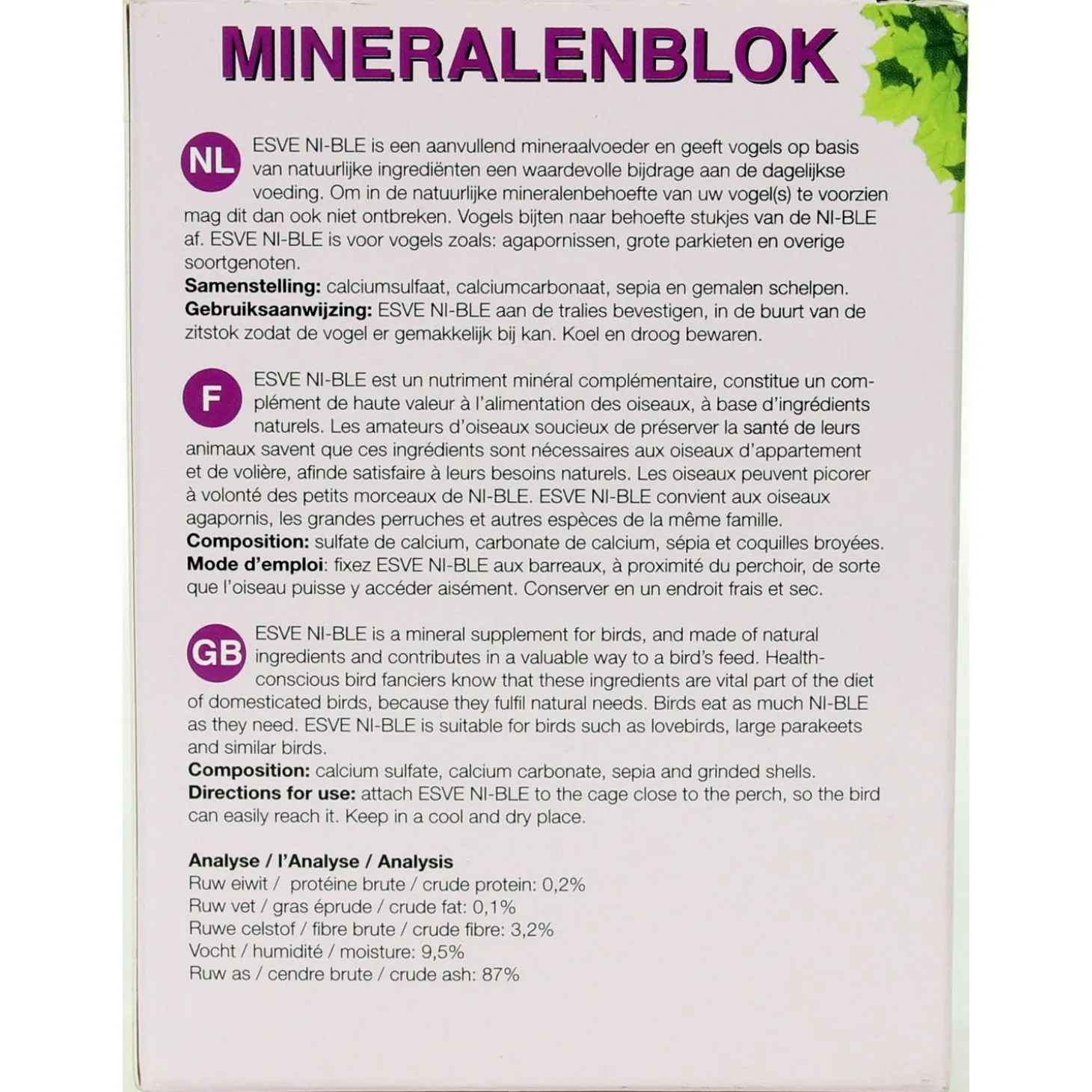 Esve Ni-Ble Piksteen Grote Parkiet-Agapornis - Vogelsupplement -