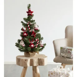 Everlands Imperial Mini Boom - Kerstboom - Ø35x60 cm Groen Rood 10 Decoratiefiguren - Tips 60