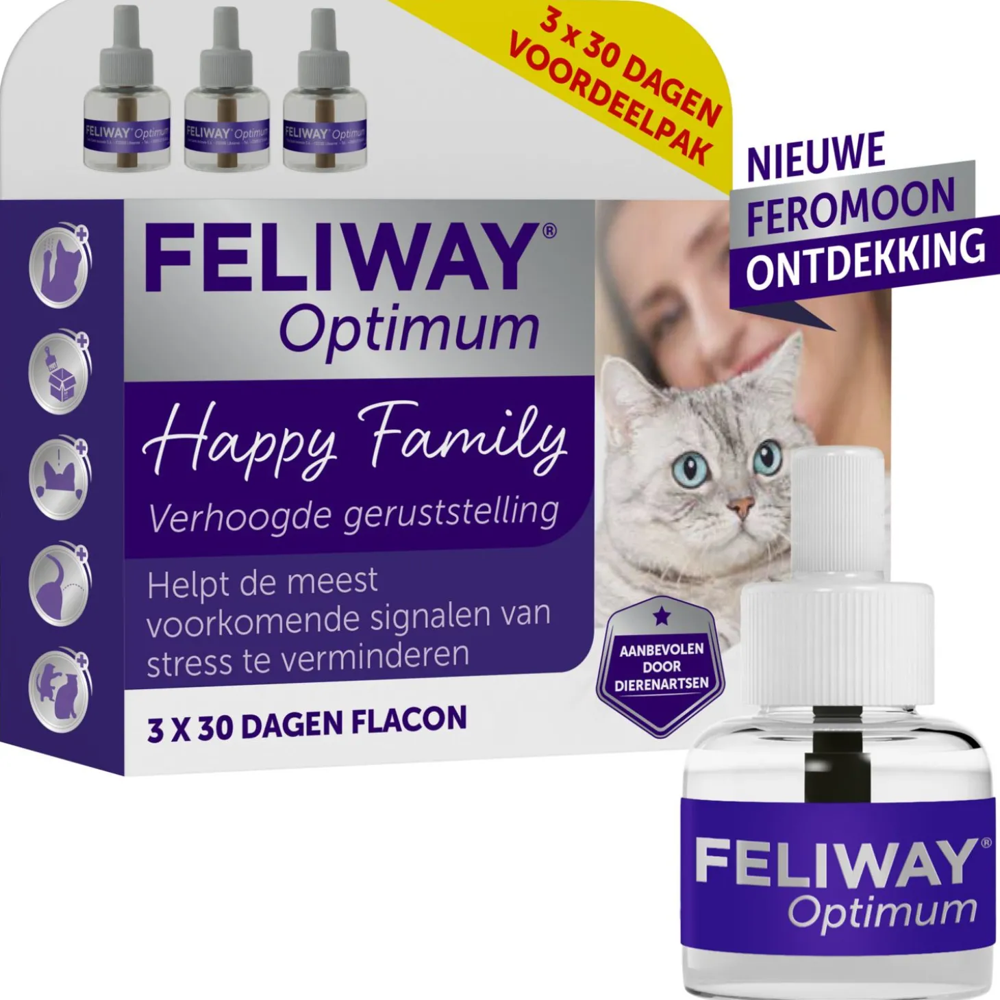 Feliway Optimum Navulling 3-Pack - Anti stressmiddel - 48 ml