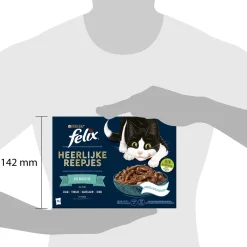 Felix Maaltijdzakjes Heerlijke Reepjes Vis Selectie Box - Kattenvoer - Zalm Tonijn Kabeljauw 12x85 g