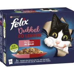 Felix Multipack Dubbel Zo Lekker Mix Selectie Gelei - Kattenvoer - Rund Kip Koolvis 12x85 g