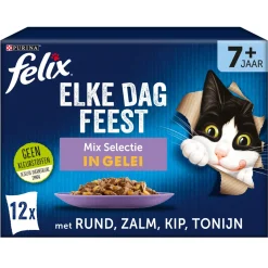 Felix Multipack Elke Dag Feest Mix Selectie In Gelei 7+ Senior - Kattenvoer - Rund Kip Tonijn 12x85 g