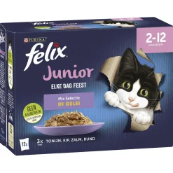Felix Multipack Elke Dag Feest Mix Selectie In Gelei Junior - Kattenvoer - Tonijn Kip Zalm 12x85 g