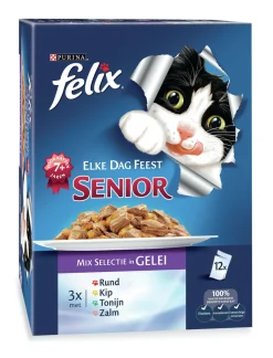 Felix Multipack Maaltijdzakjes Senior Elke Dag Feest - Kattenvoer - Mix 12x100 g