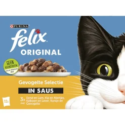 Felix Multipack Original Gevogelte Selectie In Saus - Kattenvoer - Eend Kip Kalkoen 12x85 g