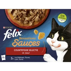Felix Multipack Sensations Sauces Countryside Selectie - Kattenvoer - Kalkoen Rund Lam 12x85 g