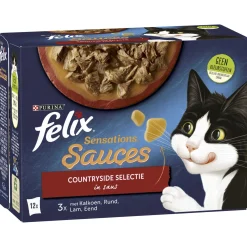 Felix Multipack Sensations Sauces Countryside Selectie - Kattenvoer - Kalkoen Rund Lam 12x85 g