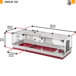 Ferplast Konijnenkooi Krolik 160 - Dierenverblijf - 162x60x50 cm Grijs Rood