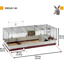 Ferplast Konijnenkooi Krolik 140 - Dierenverblijf - 142x60x50 cm Grijs Rood