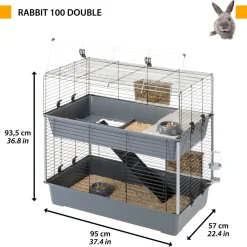 Ferplast Konijnenkooi Rabbit 100 Dubbel - Dierenverblijf - 95x57x93.5 cm Grijs