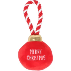 Ferribiella Pluche Kerstbal - Hondenspeelgoed - 23x9 cm Rood