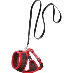 Flamingo Harnas Met Looplijn Harms - Kattentuigje - Zwart Rood 110cm 10mm